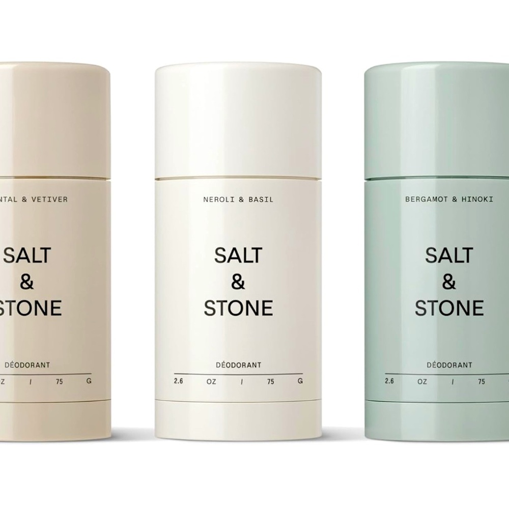 Salt and Stone aluminum free deodorant, 3 Bergamot, Santal and Neroli scents.